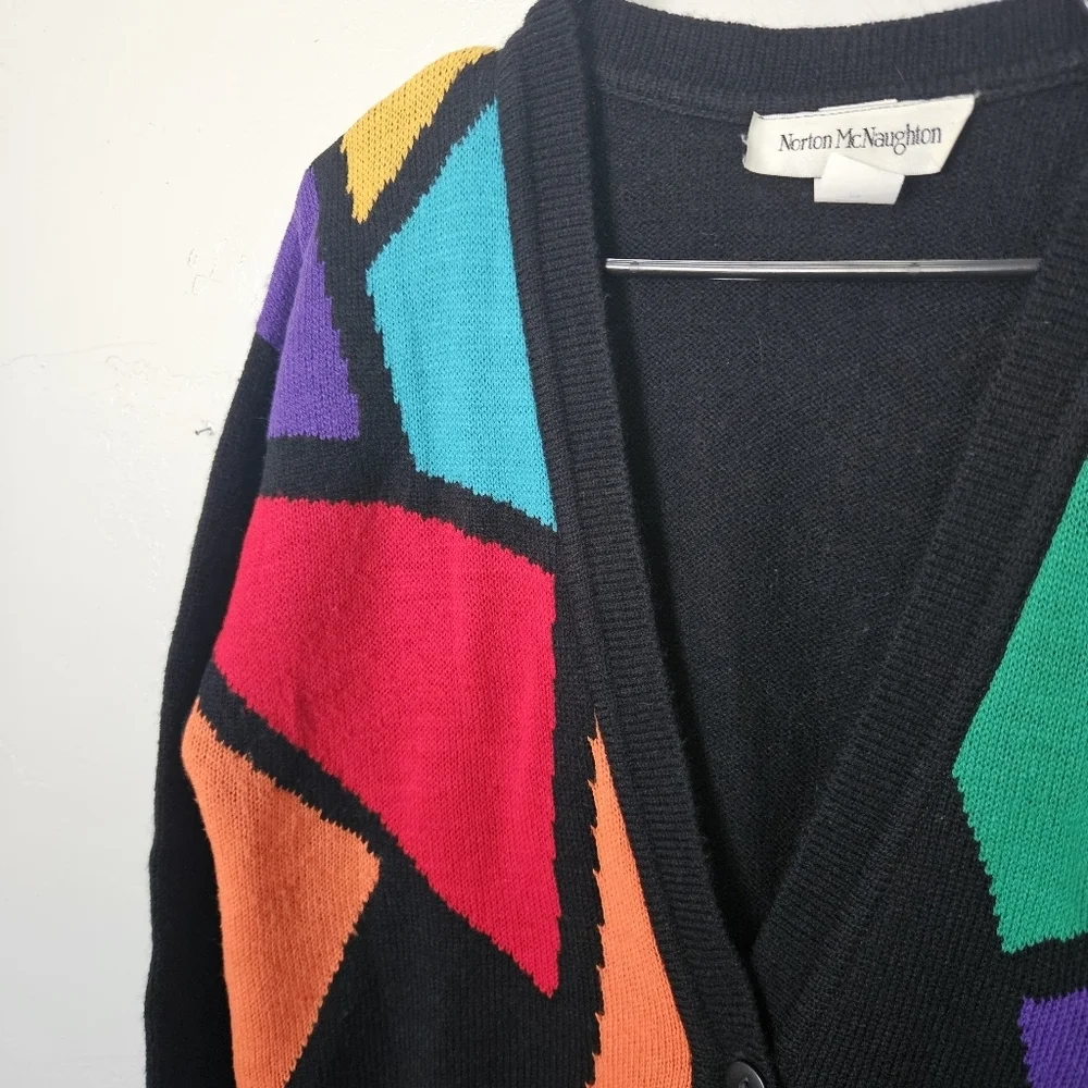 Norton McNaughton Vintage Womens Small Colorful Geometric Cardigan Sweater Funky - Picture 4 of 7